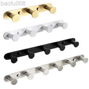 Robe Hooks Brushed Gold/White/Matte Black Stainless Steel Hooks Bathroom Accessories Wall Mounted Round Robe Hook 3-8 Hooks W0411