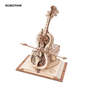 Robotime ROKR Rompecabezas de madera 3D Violonchelo mágico Caja de música mecánica Vástago móvil Divertidos juguetes creativos para niñas AMK63 240122