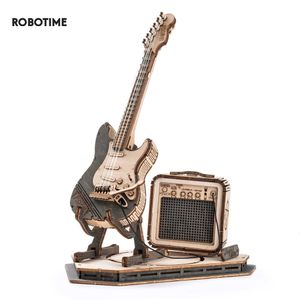 Robotime Rokr guitare électrique modèle cadeau pour enfants assemblage adulte jouets créatifs ensemble de blocs de construction 3D Puzzle en bois TG605K 240124