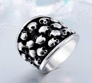 Rock Roll Punk – bague gothique lourde Unique pour hommes, couleur noir argent, crâne d'horreur, en acier inoxydable, taille américaine 3758305