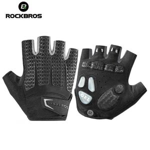 ROCKBROS Pro Bike Ciclismo Guantes medio dedo GEL Pad a prueba de golpes Hombres Mujeres Primavera Verano Deportes Guantes antideslizantes Guantes Ciclismo H1022