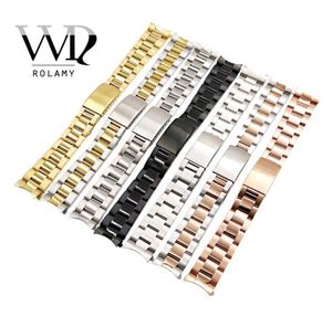 Rolamy 13 17 19 20mm Watch Band Strap Whole 316L Stainless Steel Tone Rose Gold Silver Watchband Oyster Bracelet For Dayjust Y3464725