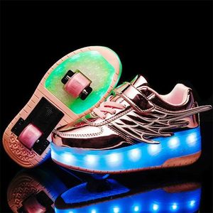 Roller Skate Tennis Shoes para niños Niños Niñas LED Lighte Wheels Sneakers con dos ruedas Niños Glowing Roller Sneaker Shoe 211022