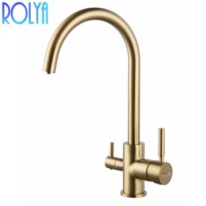 Rolya Ronda moderne en laiton massif noir mat/chrome/doré brossé robinet de cuisine à trois flux évier mélangeur 3 voies filtre à eau robinet