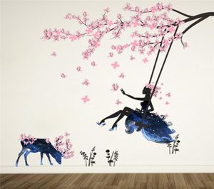 Romantic Floral Fairy Swing Wall Stickers For Kids Room Wall Decor Chadow salon Children Girls Room Decal Affiche Mural7609647
