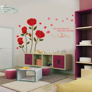Romantique Vente Chaude Amovible Rouge Rose amour La Vie Est La Fleur Citation Wall Sticker Mural Pour DIY Decal Home Room Art Décoration