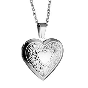 Collares con colgante de medallón de corazón de amor romántico para mujer, marco de fotos de acero inoxidable de Color plateado, gargantillas de joyería de promesa, regalo