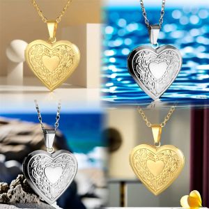 Colliers avec pendentif en forme de cœur d'amour romantique pour femmes, cadre Photo en or 14 carats, bijoux de promesse, cadeau ras du cou