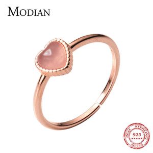 Romántico rosa ópalo corazones elegante rosa oro color abierto ajuste anillos para mujeres moda joyería fina regalo de San Valentín 210707