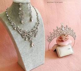 Romántico Brillante Con Cuentas Rhinestone Nupcial Tiara Collar Pendiente Conjuntos de Joyas Perlas Accesorios de Boda Para Boda Fiesta de Noche LY057
