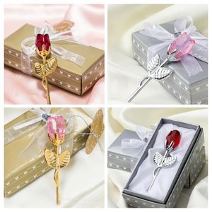 Regalos de boda románticos Rosa de cristal multicolor con caja colorida Favores de fiesta Adornos de recuerdo para baby shower para invitados Envío gratis FMT2151