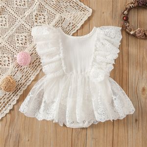 Barboteuses 0-18 mois enfant en bas âge fille combinaison Tutu jupe mignon été blanc à manches longues dentelle combinaison enfants mignon sportswear 230406