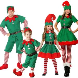 Mamelucos 2024 Disfraz de elfo de Navidad Niñas Navidad Papá Noel Vestido verde para niños Adultos Trajes a juego familiares Ropa de cosplay 231202