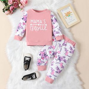 Mamelucos 2 piezas conjunto adorable estampado de letras sudor camisa de manga larga pantalón para niñas bebés ropa de primavera y otoño 231117