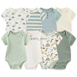 Rompers 4Pieces New Born Bodysuit Print Cotton Baby Boy Clothes Short Sleeve Romper Baby Girl Clothes Cartoon 0-12M BebesL231114