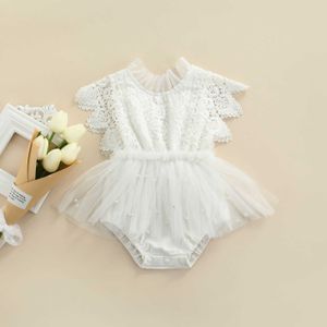 Mamelucos Baby Girls Body Baby Lace Cotton Summer Body Ropa Baby Girl Manga corta Pearl Mesh Mono blanco J220922