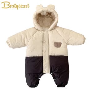 Barboteuses Ours bébé hiver combinaison coréenne coton rembourré polaire enfant en bas âge barboteuse filles garçons vêtements à capuche épaissir enfants Onesie infantile tenue 231116