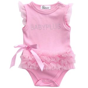 Barboteuses Marque né Infantile Bébé Fille Été 0-24M Princesse Barboteuse Sans Manches Lettre Imprimer Dentelle Arc Rose Combinaisons Barboteuse 230628