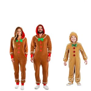 Barboteuses Famille Adulte Gingerbread Man Combinaison à capuche Tenue de Noël Enfants Brown Gingerbread Cookie Costume Pyjamas Party Cosplay Onesie 231113