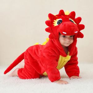 Halloween bébé dinosaure rouge Costumes enfant en bas âge Lion Onesie nourrissons Cosplay barboteuse 2-36 mois débarbouillette pyjama doux et chaud 231113