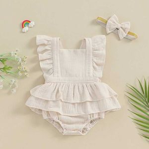 Rompers nouveau-né bébé fille d'été tenue en lin robe roberie roberie 1 acède body combinaison de combinaison bébé vêtements d'été h240508