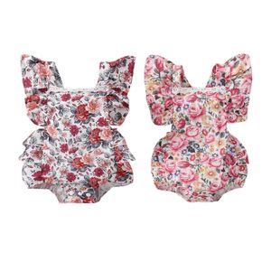 Barboteuses Nouveau-né Bébés Filles Belle Coton Sans Manches Barboteuses De Mode À Volants Combinaisons Fleurs Imprimé Toddler Combishort Combinaisons J220922