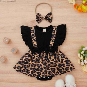 Rompers Rainbow leopard printed Skin-tight garment suitable for newborn baby girls frilly short sleeves draped Skin-tight garment Z230711