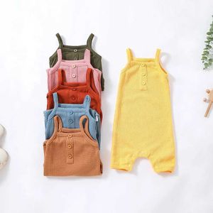 Rompers Summer Baby Kids Sans manches Waffle Cotton Coton Vêtements One-Piece For Nebworn Children Boys and Girls Jumps Courstes H240423