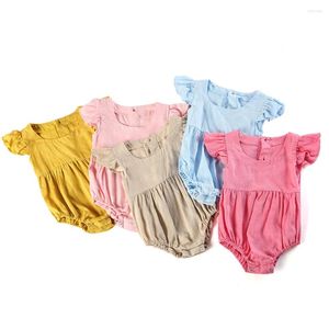 Barboteuses en gros été né barboteuse bébé filles lin flutter manches plaine body vêtements pour bébé 0-24 m