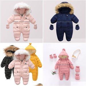 Rompers Winter Baby Jacket Plus Veet Girl Snow-froof Down Cotton Boy Born Born Toddler Jumpsuit Clothes 221007 Drop Living Kids Dhaho
