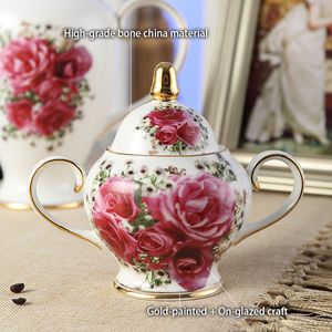Juego de café de China de huesos de rosa Europa Caza de té de porcelana Taza de cerámica Cerámica de azúcar jarra jarra de tetina de té tetina tetera tetera