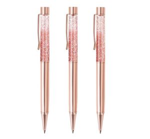 Bolígrafos de oro rosa Regalo Metal Bling Dynamic Liquid Sand Bolígrafo Tinta negra Oficina Útiles escolares Regalo para Navidad Boda Cumpleaños Aula Recompensas