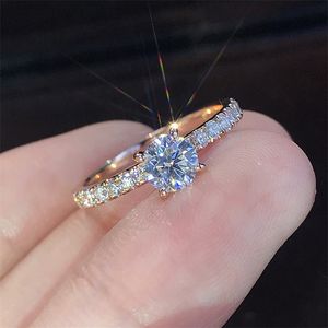 Anillo de diamantes de oro rosa, anillos de compromiso de cristal para mujeres, conjuntos de anillos de boda, joyería de moda