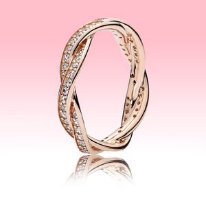 Amoureux de l'or rose Bague CZ diamant Bijoux pour Pandora 925 Sterling Silver Sparkling Twisted Lines Anneaux avec boîte d'origine pour Femmes Hommes