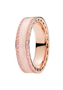 Rose Gold Pink Enamel Heart Band Ring Women Men 925 Bijoux de mariage en argent sterling pour CZ Diamond Engagement Gift Rings avec Original Box7708468
