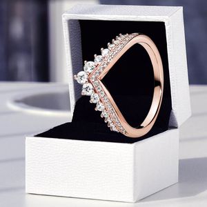 Rose Gold Princess Wish Anillos de apilamiento Real 925 Silver Women Girls Wedding Jewelry con caja original al por menor para Pandora CZ diamond engagement gift Ring Set
