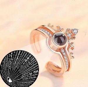 Rose GoldSilver 100 idiomas Te amo Anillo de proyección Amor romántico Memoria Anillo de bodas Joyería Envío gratis