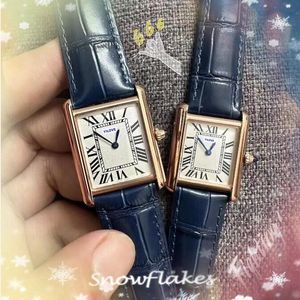 Rose Gold Silver Square Quartz Watch 28 mm Shiny Starry Cool Simple Women Tank Series Bracelet Small Size Great Cow Leather Band Business Clock Horlow