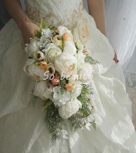Rose Peony Bridal Cascading Bouquet Mariage Bouquets Bride Girl Fleurs à la maison Décoration Fausse Table Fleur Blanc Pink5545715