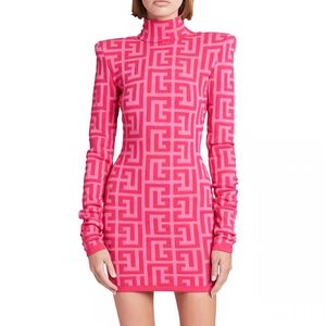 Women's Sexy Tight-fitting Hip Dress, Geometric Pattern Knitted Jacquard Long-Sleeved Bodycon Dresses with Zipper