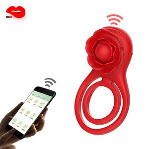 Rose Toy Wireless App Penis Ring Cock Vibrator for Men Semen Lock ANILLOS MAL Male Eyaculation Sexy Toys Pareja