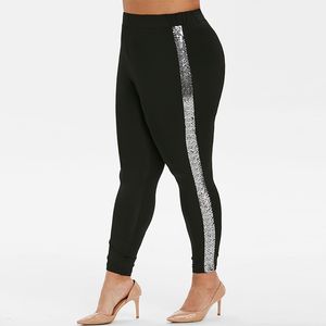 ROSEGAL Grande Taille Maigre Paillettes Neuvième Leggings Taille Haute Pantalon Femmes Leggings Sexy Casual Brillant Pantalon Long 5XL Pantalon CJ191206