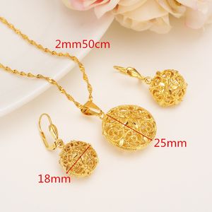 BOLAS REDONDAS HUECO COLGANTE CADENA ARETES CONJUNTOS JOYERÍA 24K REAL AMARILLO FINO SUPERFICIE ORO GF CUENTAS COLLARES MUJER