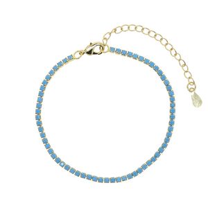 Bracelet de chaîne de tennis à maillons de perles rondes de 2 mm couleur or pavé coloré CZ ensemble de broches bleu turquoise pierre mode fille bracelet pour femme