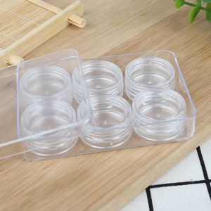 Mini rond 3g 5g 6pcs dans une boîte en plastique PS Bocaux cosmétiques en plastique transparent transparent Récipient d'échantillon vide pour crème pour les yeux, fard à paupières