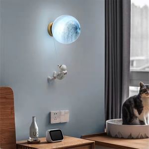 Lampes murales Led rondes en forme de lune, style nordique créatif, astronaute, chambre d'enfant, chevet, dessin animé, garçon et fille, applique murale de fond ZB0187