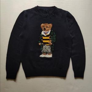 Suéter largo informal para hombre bordado con oso de algodón y cuello redondo estilo RL otoño e invierno nuevo en 2022266B