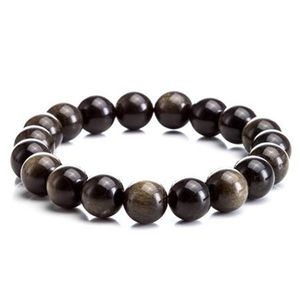 Bracelet rond en obsidienne pour hommes et femmes, brins courageux, taille 8 10 12 14 16MM, pierre noire, bijoux en perles, vente en gros