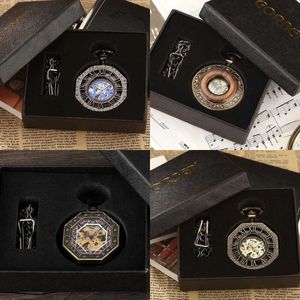 Round Octagon Vintage Man Pocket Watch Fob con cadena de relojes colgantes de steampunk para hombres Collar de reloj retro 240103 ES