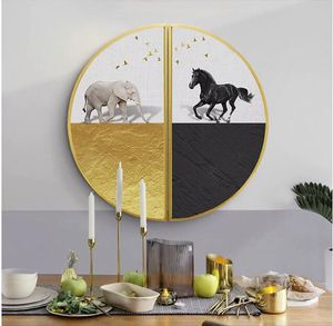 Peinture ronde salon assiettes décoratives moderne abstrait demi-cercle suspendu léger et luxueux canapé fond mur